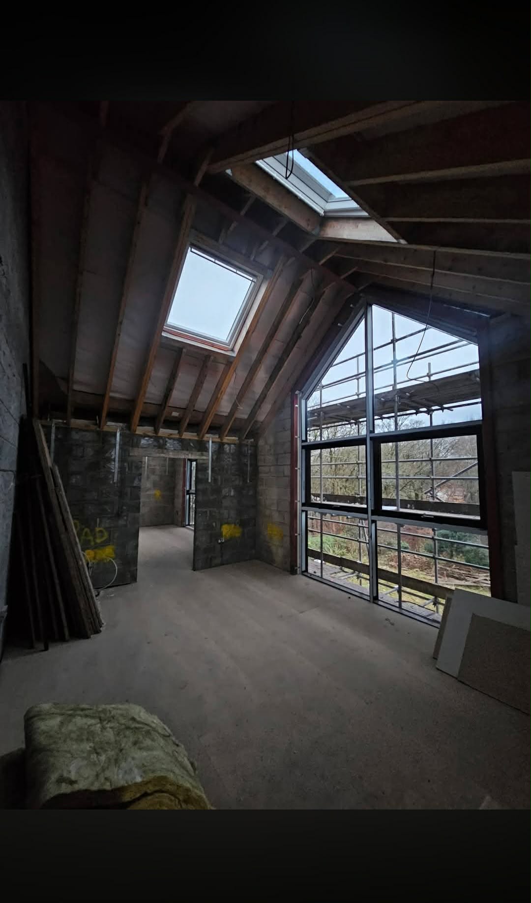 Double-height extension before boarding and plastering