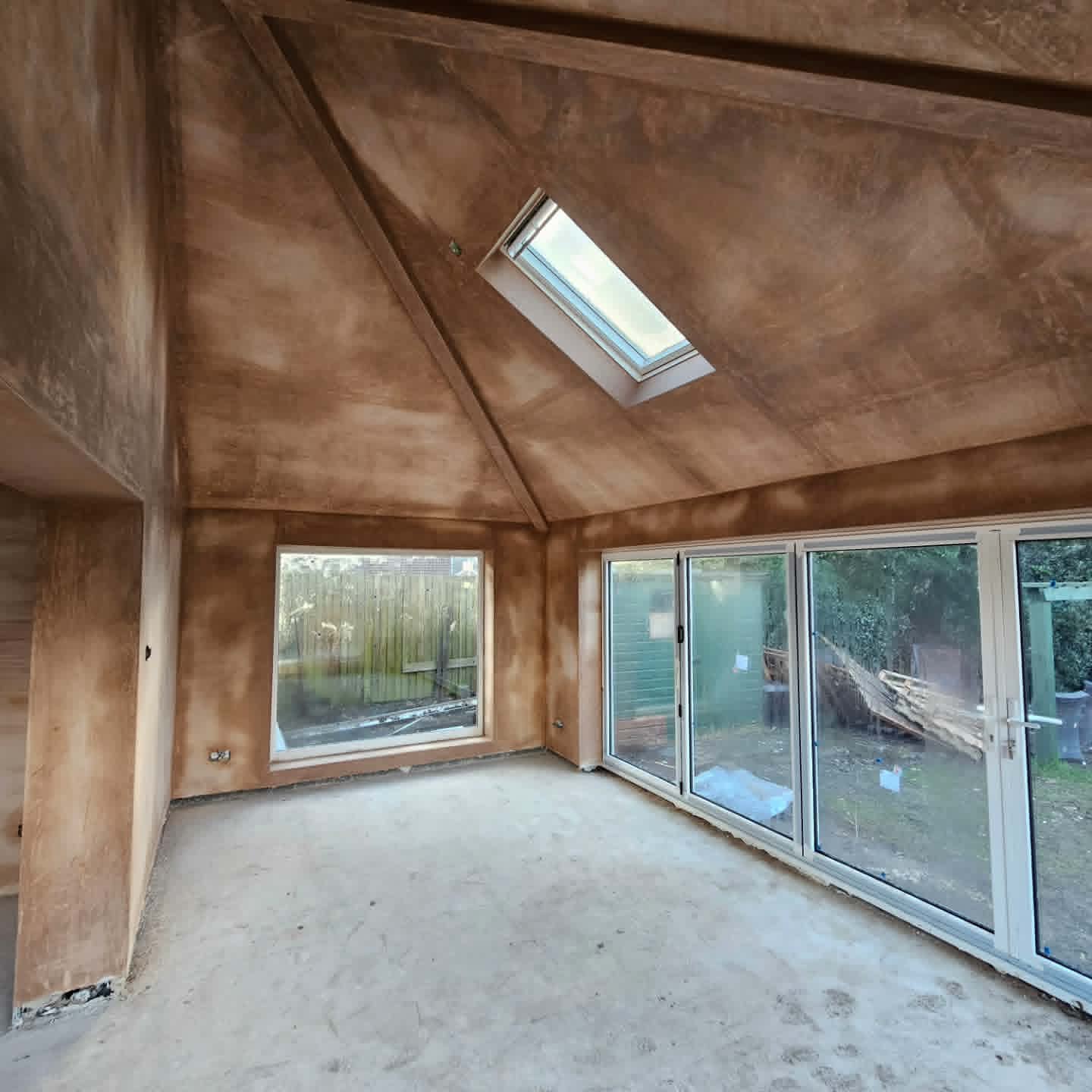 Glazed extension after complete wall and ceiling plastering